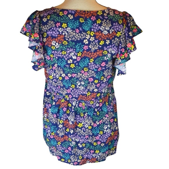 Savanna Jane‎ Embroidered Floral Print Baby Doll Top Flutter Sleeves Small NWT - Picture 8 of 9